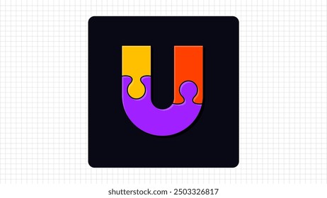 Creative U Letter Vector Puzzle Logo, Stylish Colorful Parts Logo Sign U Letter, U Character Logo Symbol