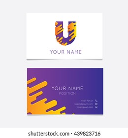 Creative U logo on Business Card Template. Abstract Editable  Alphabet. Type Characters Logotype symbols.