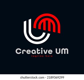 Creative U and M letter combination logo design. Linear animated corporate sports logo. Unique custom minimal design template vector illustration.