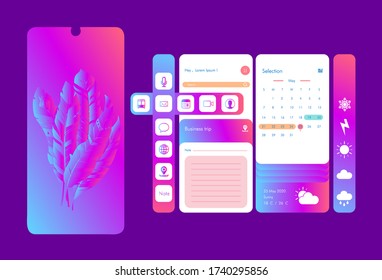 Creative UI, UX, GUI Screens for mobile apps and responsive website including Menu, Weather, calendar, Contacts, Music, Calculator, Map, Chat, Login, Calling, Picture Gallery and Lock Screens.