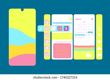 Creative UI, UX, GUI Screens for mobile apps and responsive website including Menu, Weather, calendar, Contacts, Music, Calculator, Map, Chat, Login, Calling, Picture Gallery and Lock Screens.