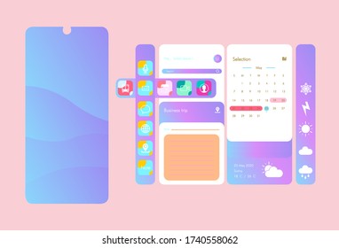 Creative UI, UX, GUI Screens for mobile apps and responsive website including Menu, Weather, calendar, Contacts, Music, Calculator, Map, Chat, Login, Calling, Picture Gallery and Lock Screens.