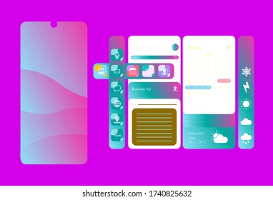 Creative UI, UX, GUI Screens for mobile apps and responsive website including Menu, Weather, calendar, Contacts, Music, Calculator, Map, Chat, Login, Calling, Picture Gallery and Lock Screens.