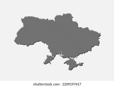 Kreative Ukraine-Karte Vorlage aus grauen diagonalen Linien einzeln auf Hintergrund. Europa Land für Muster, Design, Illustration, Hintergrund. Geographisches Konzept umreißen die Vektorkarte Staat Ukraine