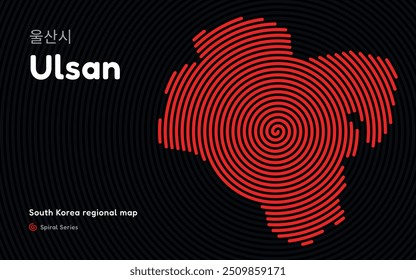 Criativo mapa de Ulsan com padrão espiral. Série de mapas regionais da Coreia do Sul