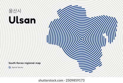 Criativo mapa de Ulsan com padrão espiral. Série de mapas regionais da Coreia do Sul