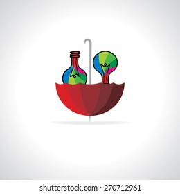 creative umbrella with colorful bulbs vector illustration