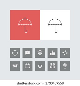 Creative Umbrella Line Icon mit Bonus Icons. 