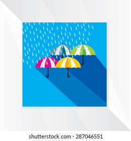 creative umbrella with rain drop over blue white background 