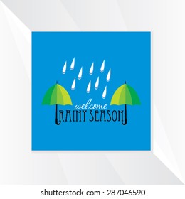 creative umbrella with rain drop over blue background 