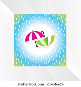 creative umbrella with rain drop over blue white background 