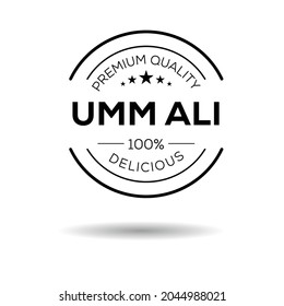 Logo creativo (Umm ali), pegatina Umm ali, postre egipcio tradicional, ilustración vectorial.