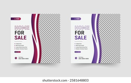 Creative uncommon natural shape social media marketing template layout design for real estate agency