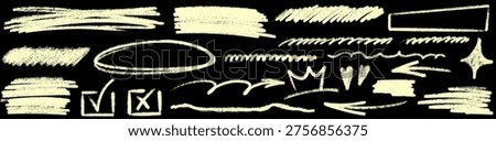 Creative underline and crayon strokes, underline guides line and arrow, crayon texture meets pencil, brush, wiggle, highlight and circle.