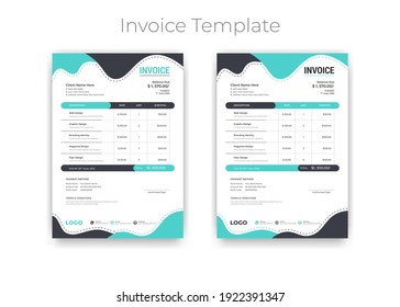 Creative And Unique Abstract Wave Flat Style Business Invoice Template. Quotation Invoice Layout Template Paper Sheet Include Accounting, Price, Tax, And Quantity. With Color Variation Vector