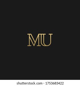 Creative unique artistic black and golden color MU UM U M initial based letter icon logo.