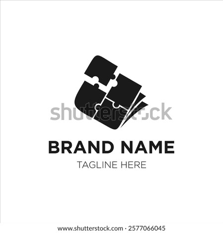 A creative and unique book puzzle logo design, featuring a puzzle piece integrated with a book.