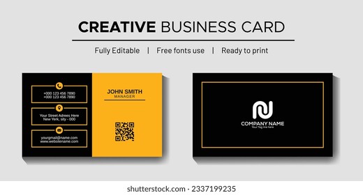 Creative and unique business card design template vector. yellow business card design template. yellow and dark business card