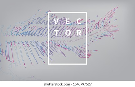 creative, unique, colorful background of fish skeleton, with blue-pink gradient lines.