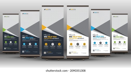 Creative Unique Corporate Roll Up Banner Template Design for Business, Office, Company, Ads, Marketing, and Multipurpose Use with Dark and Light Color Variations