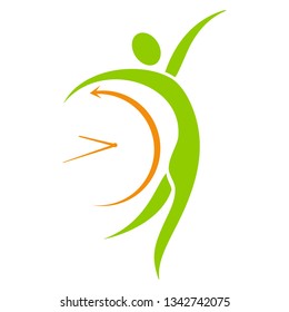 Creative and unique design of clock and the person icon in a very attractive design in green and orange colors.