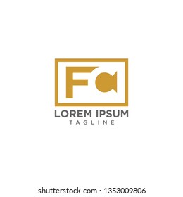 creative and unique design of the negative space letter FC inside a rectangle