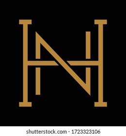 Creativo y elegante marca de color negro y dorado HN NH H N inicial de la letra logotipo icono de la letra.