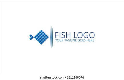 creative unique fish logo template vector icon with blue color, made of geometrically arranged boxes,  for any business specialization for ornamental fish breeding