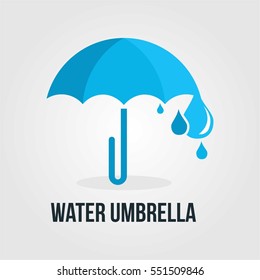 Creative and unique flat blue drop water Umbrella logo with grey background for company and business