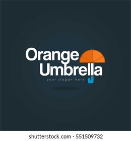 Creative and unique flat orange fruit Umbrella logo with black background for company and business