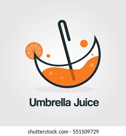 Creative and unique flat orange juice Umbrella logo with grey background for company and business