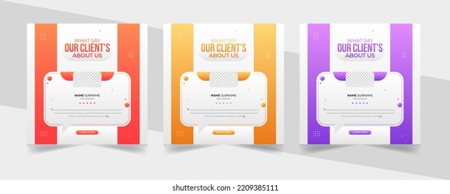 Creative and unique gradient concept customer feedback social media template. Creative Customer service feedback review or testimonial social media post or web banner with color variation template.

