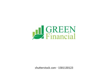 creative unique green financial logo design vector template symbol for business consulting company, accounting financial, bar chart with Leaves, editable eps 10