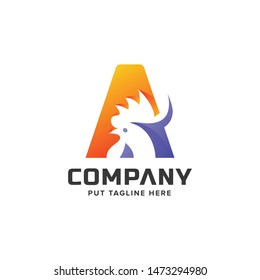 Creative Unique creative initial A with chicken illustration logo template for business