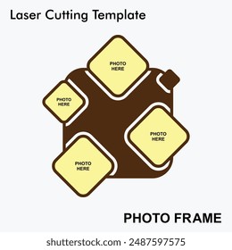 Creative unique laser cut photo frame with 4 photos. Home decor wooden sublimation frame template. Suitable for gifts. Laser cut photo frame template design for mdf and acrylic cutting.