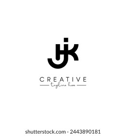 Creative unique letter JK KJ initial based stylish artistic logo design.