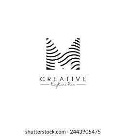 Creative unique letter M initial based stylish wave logo design.