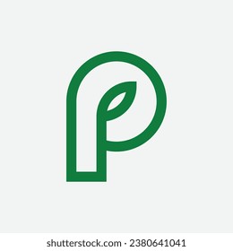 creative unique letter P leaf plant nature green eco logo design