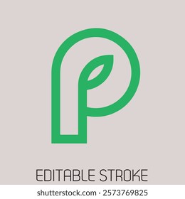 Creative unique letter P leaf plant nature green eco logo design.