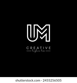 Creative Unique Letter UM MU Initial Based Stylish Line Logo Design.