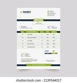 Creative and Unique Minimalist Corporate Business Billing Invoice Design Template 
