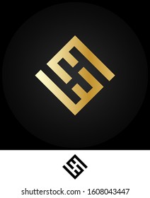 Creative unique modern elegant connected EE, E and E square shaped fashion brands gold color initial based letter icon logo