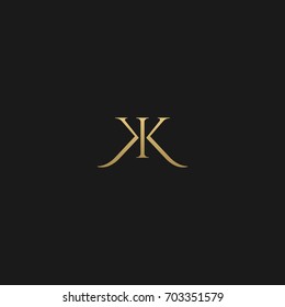 Creative unique modern elegant connected fashion brands black and gold color KK K initial based letter icon logo.