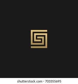 Creative unique modern elegant connected square shaped fashion brands black and white color GG G initial based letter icon logo.