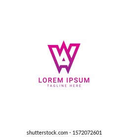 Creative unique modern stylish artistic pink and white color AW WA A W initial based letter icon logo