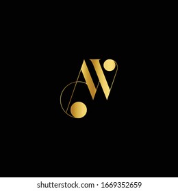 Creative unique modern stylish artistic black and gold color AW WA A W initial based letter icon logo.
