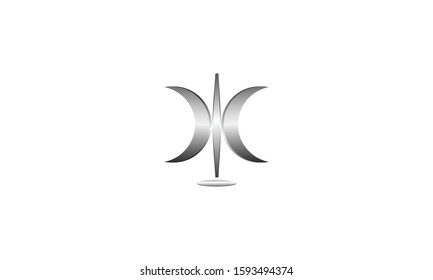 creative unique Silver shiny half moon icon with shadow isolated on white background. Crescent with star Islamic for Ramadan Kareem design element. Vector template illustration eps 10.
