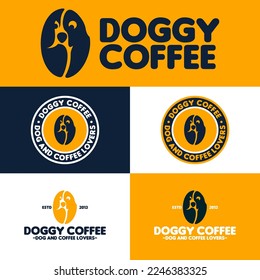 creativa combinación simple vector de perros perros con icono de judías de café personaje de mascota con etiqueta de emblema de insignia adecuado para cafetera y perros amantes de mascotas diseño inspiración