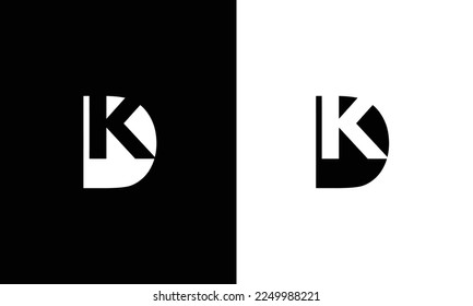 Creative unique symbolic connected tech brand black and white color KD K DK D initial based letter icon logo