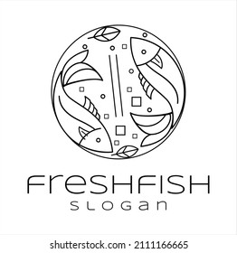 Creative Unique Twin Double Fish Logo line art Template.  simple Fish Design Logo Stock Vector Illustration of brand